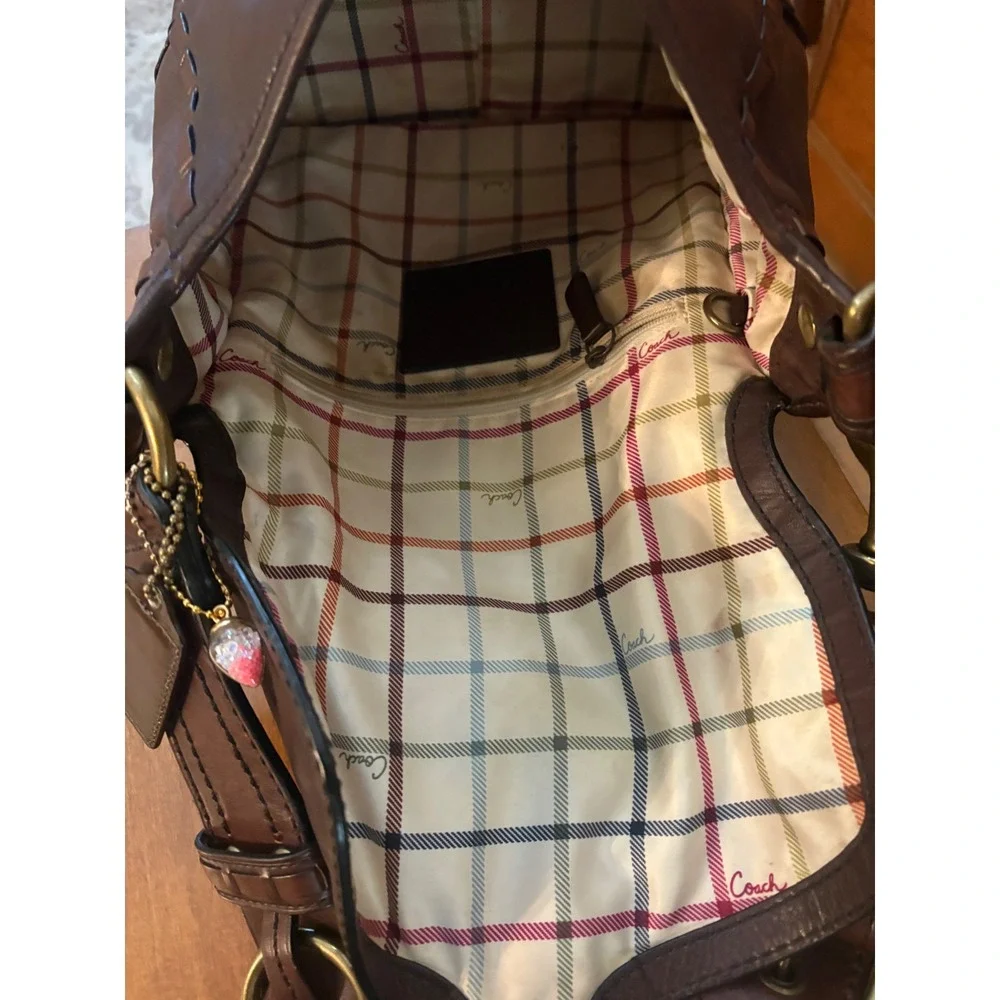 Coach Bleeker Tattersall Leather Flap Crossbody Brown Whipstitch Turnlock 11446 - Picture 10 of 12